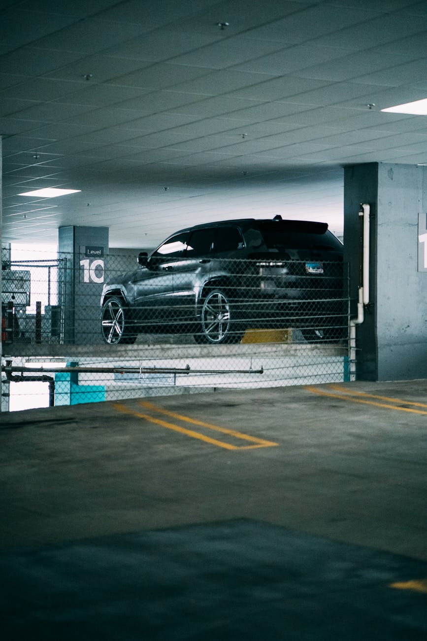 black car on garage